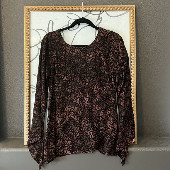 Lost River Clothing Company Boho Blouse Brown Black Bell Sleeve Size Small - Picture 4 of 4